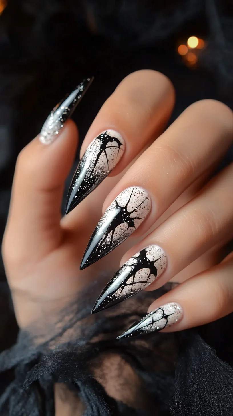 Striking Black and White Spider Web Nails for a Bold Statement