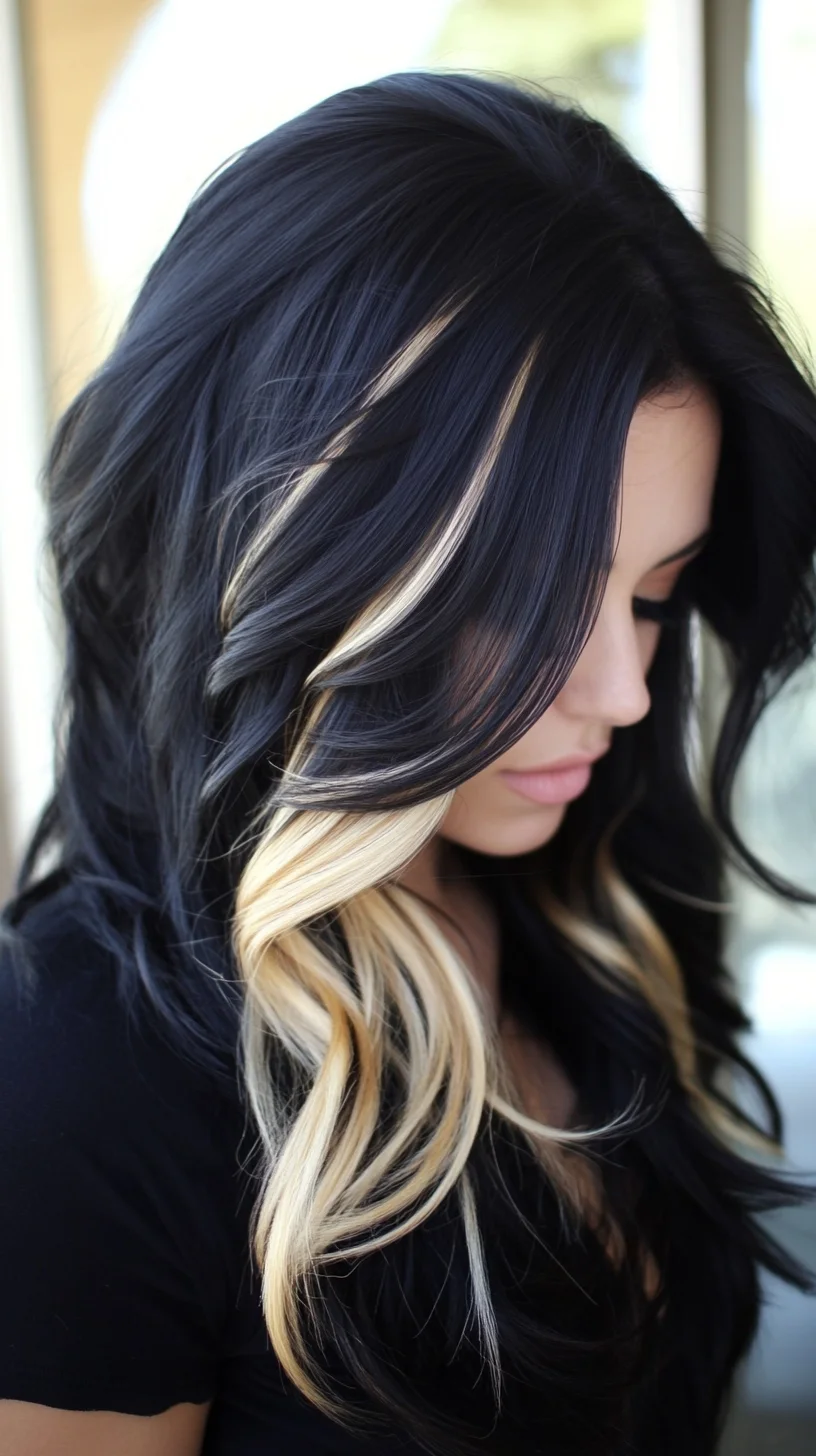 Striking Dark Waves with Bold Blonde Highlights: A Show-Stopping Transformation