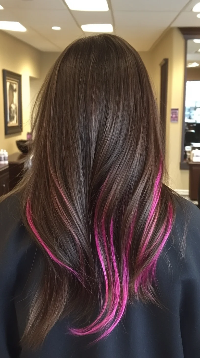 Striking Ombre Glam: Bold Pink Highlights in Long, Flowing Locks