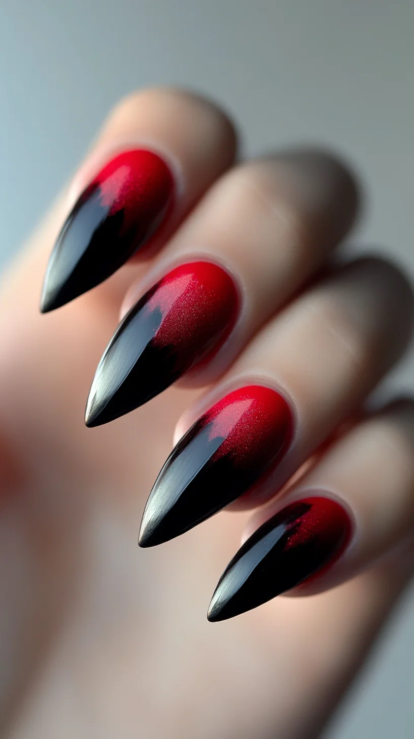 Striking Ombre Stiletto Nails: A Bold Fusion of Red and Black Glam