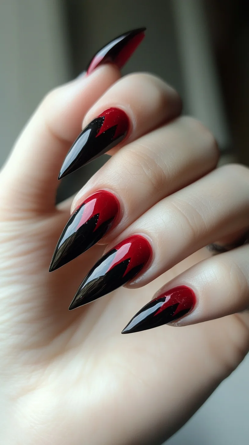 Striking Red and Black Stiletto Nails: The Ultimate Statement Manicure