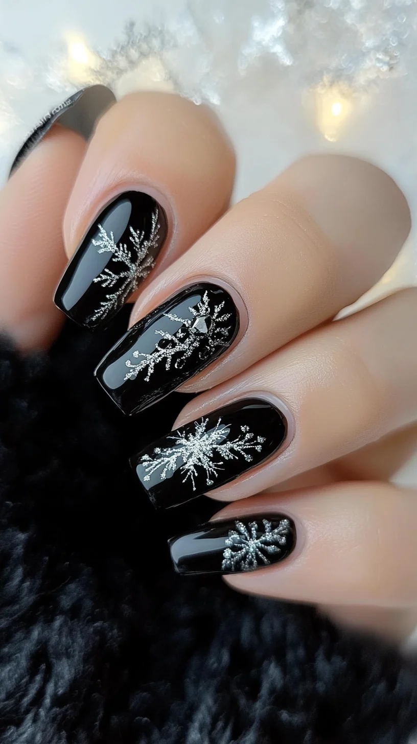 Stunning Black and Silver Snowflake Nails for a Chic Winter Look