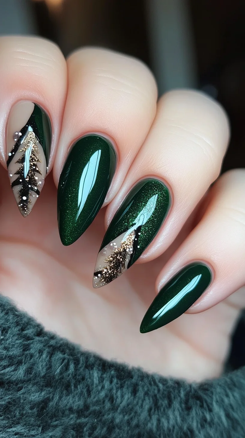 Stunning Emerald Elegance: Embrace the Allure of Green and Gold Nail Art