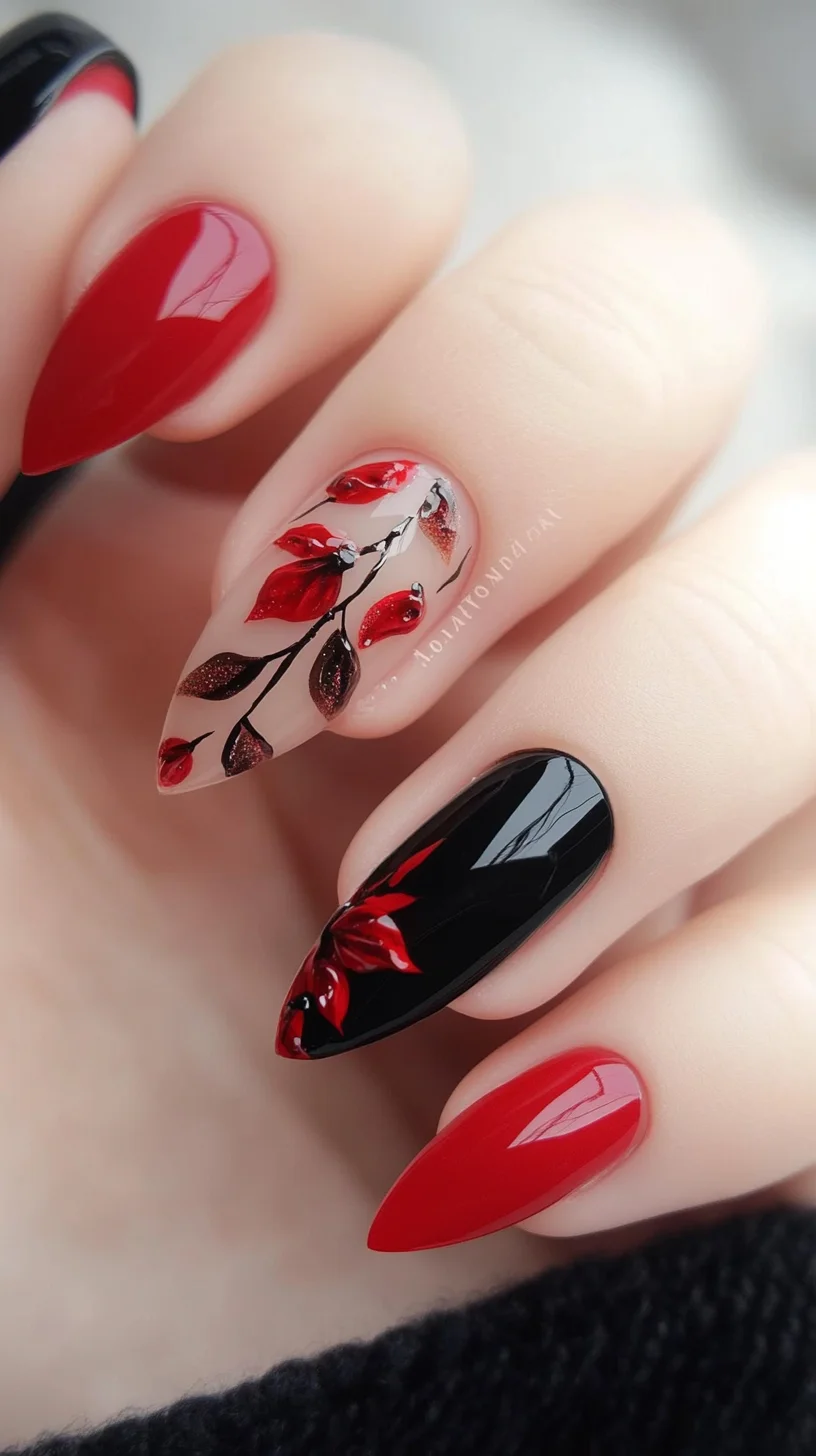 Stunning Red Floral Elegance: A Bold Nail Art Statement for Every Occasion