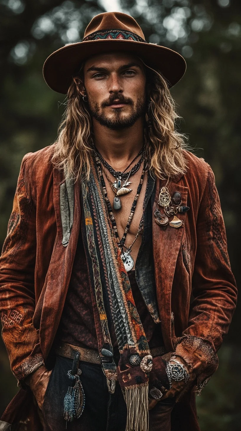 Sure! Here’s the analysis based on the described men's style image:

 Embrace Bohemian Vibes: Effortless Style with a Touch of Adventure