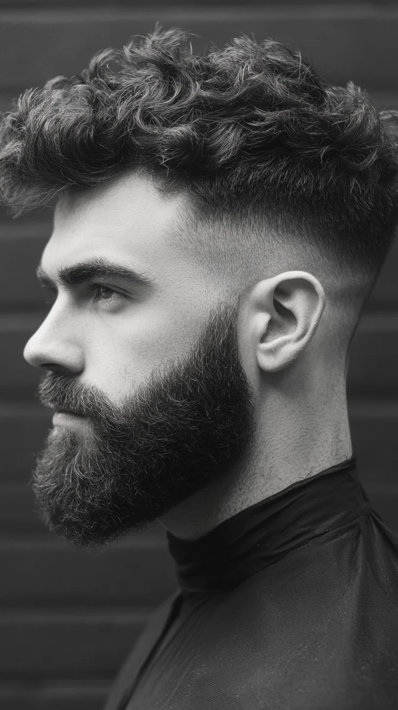 The Bold Contrast: Mastering the Defined Curls and Faded Beard Look