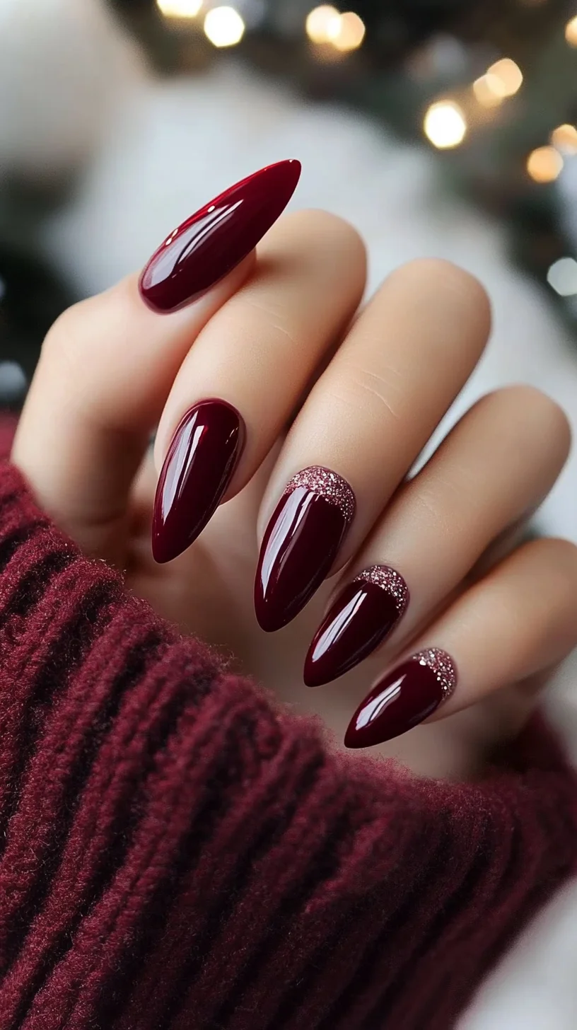 The Glamorous Burgundy Stiletto: Elevate Your Nail Game with Sparkle!