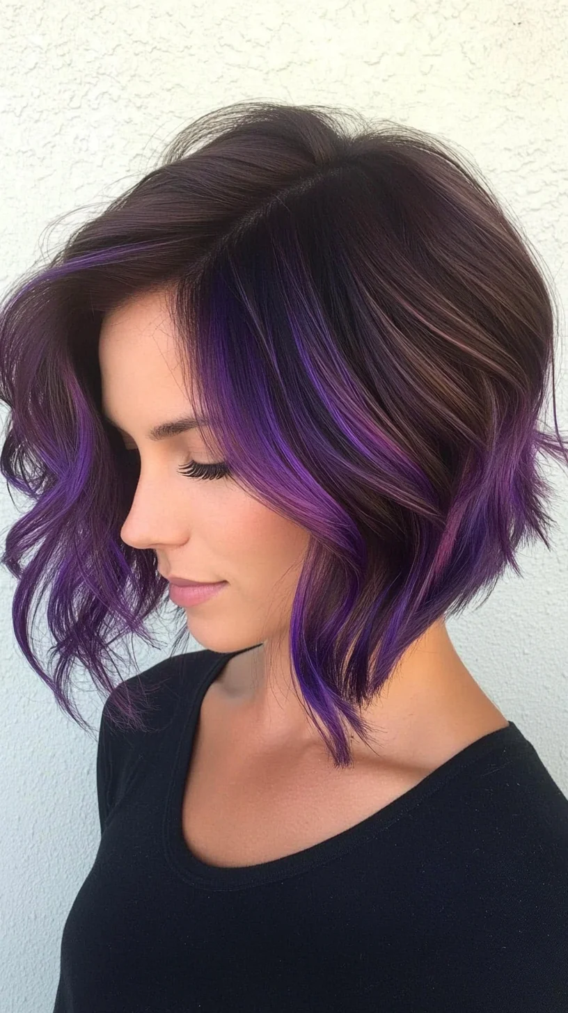 Trendy Textured Bob with Bold Purple Highlights for a Chic Statement Look