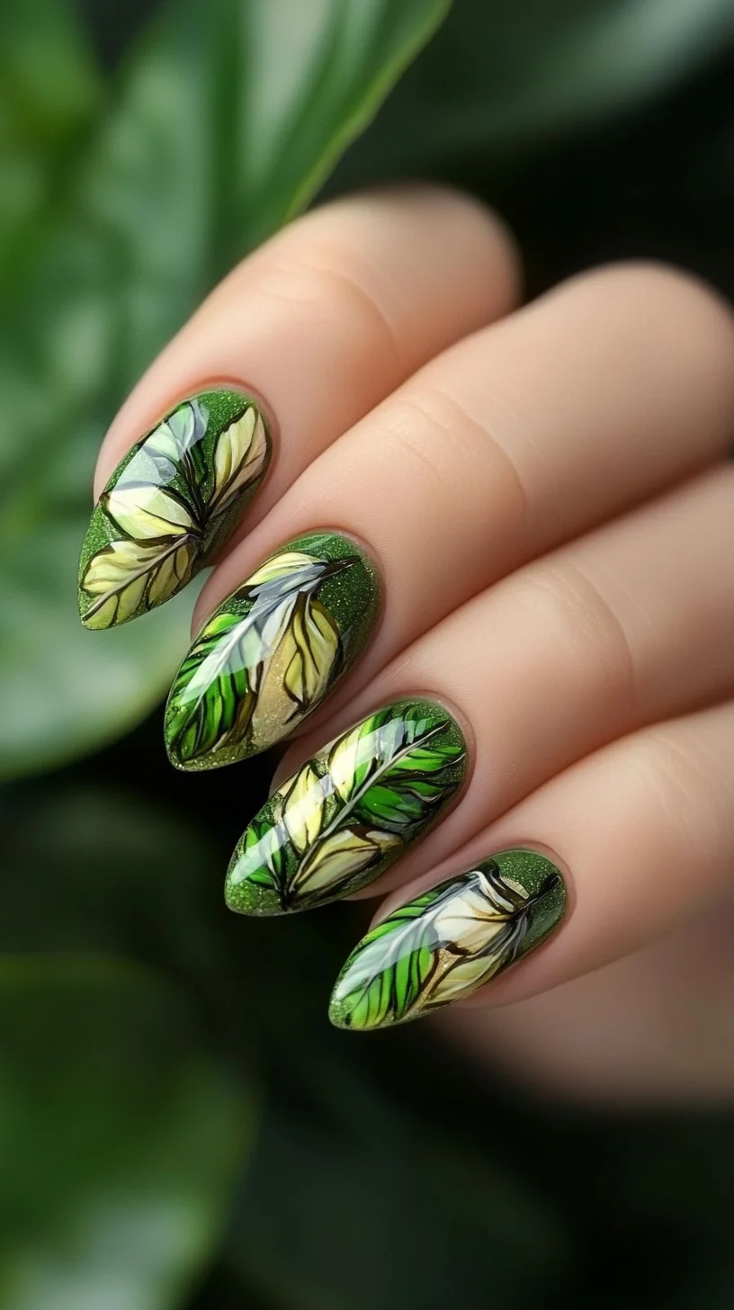 Tropical Elegance: Vibrant Green and Floral Nail Art for a Fresh Look