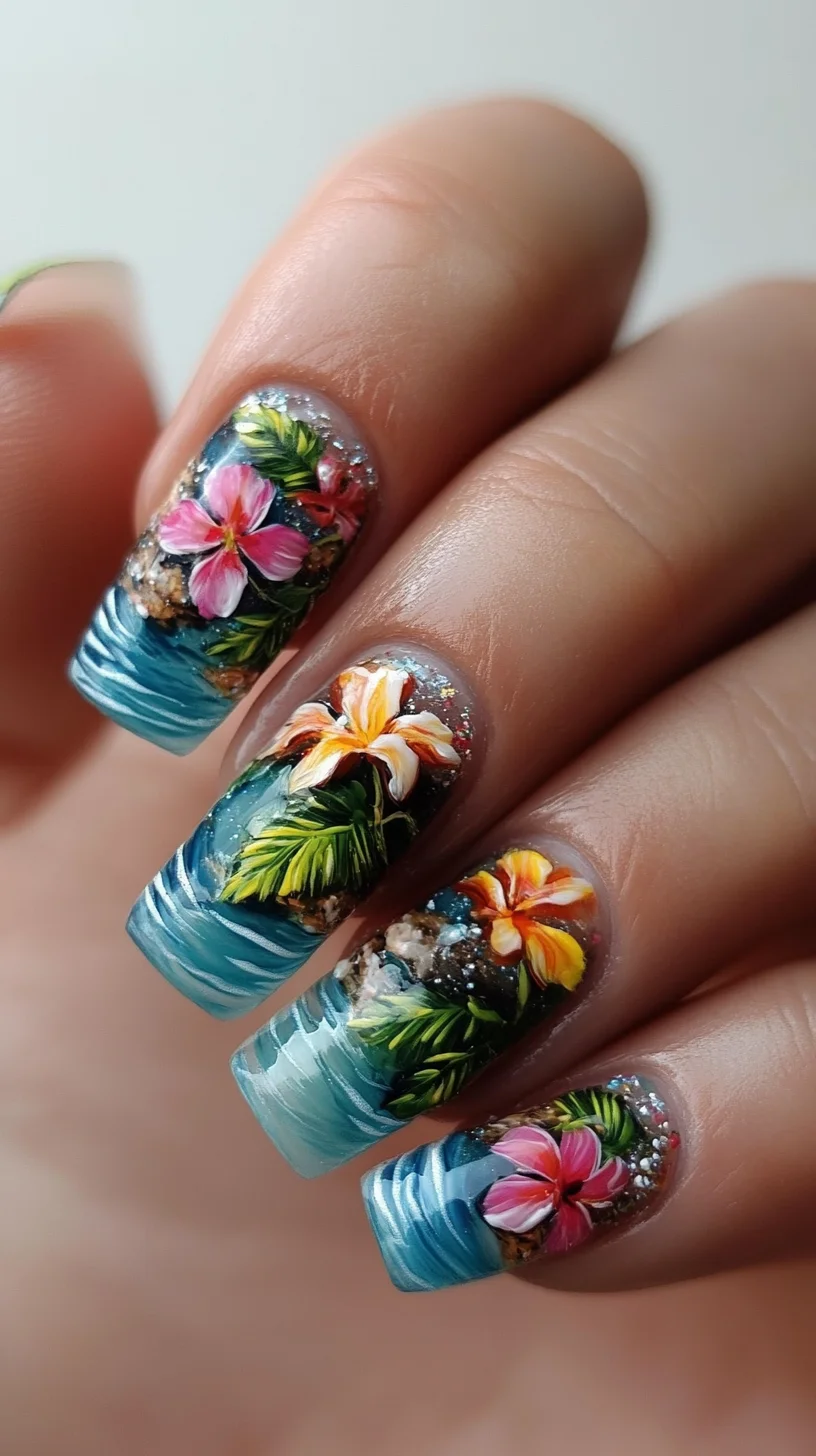 Tropical Paradise: Vibrant Floral Nail Art for a Fun Summer Vibe
