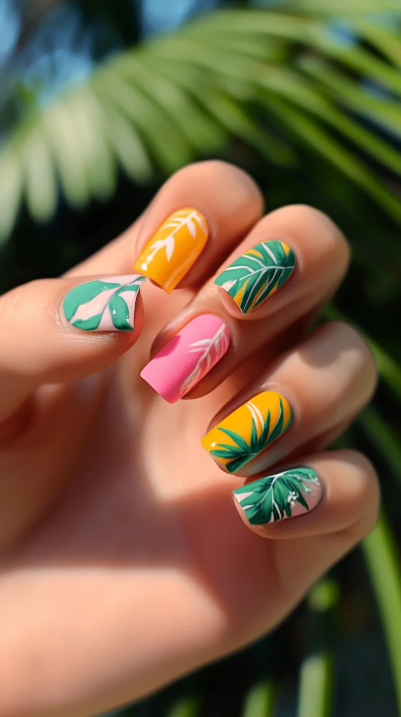 Tropical Vibes: Embrace the Bold with Colorful Palm Leaf Nail Art