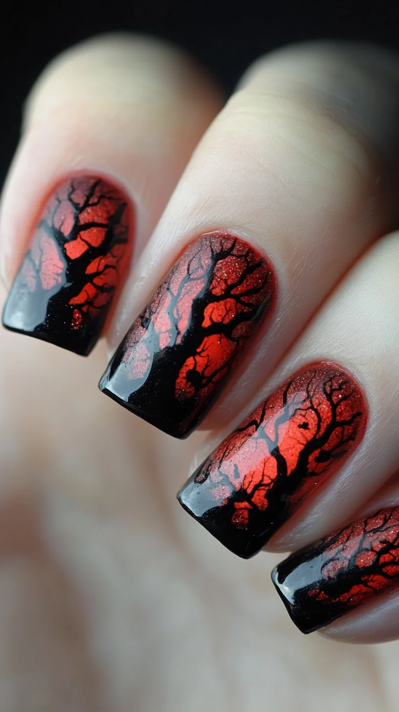 Unleash Your Inner Enigma: Bold Black and Fiery Red Nail Art