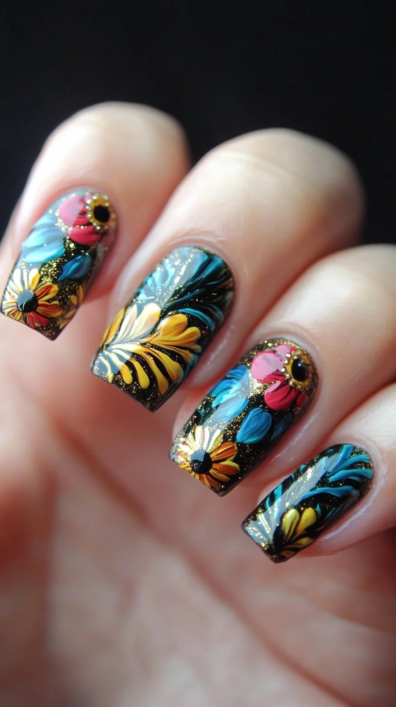 Vibrant Floral Explosion: A Nail Art Style That Blooms with Color!
