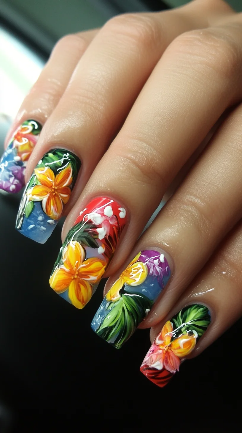 Vibrant Floral Fantasy: Flaunt Your Nails with Lush Tropical Blooms