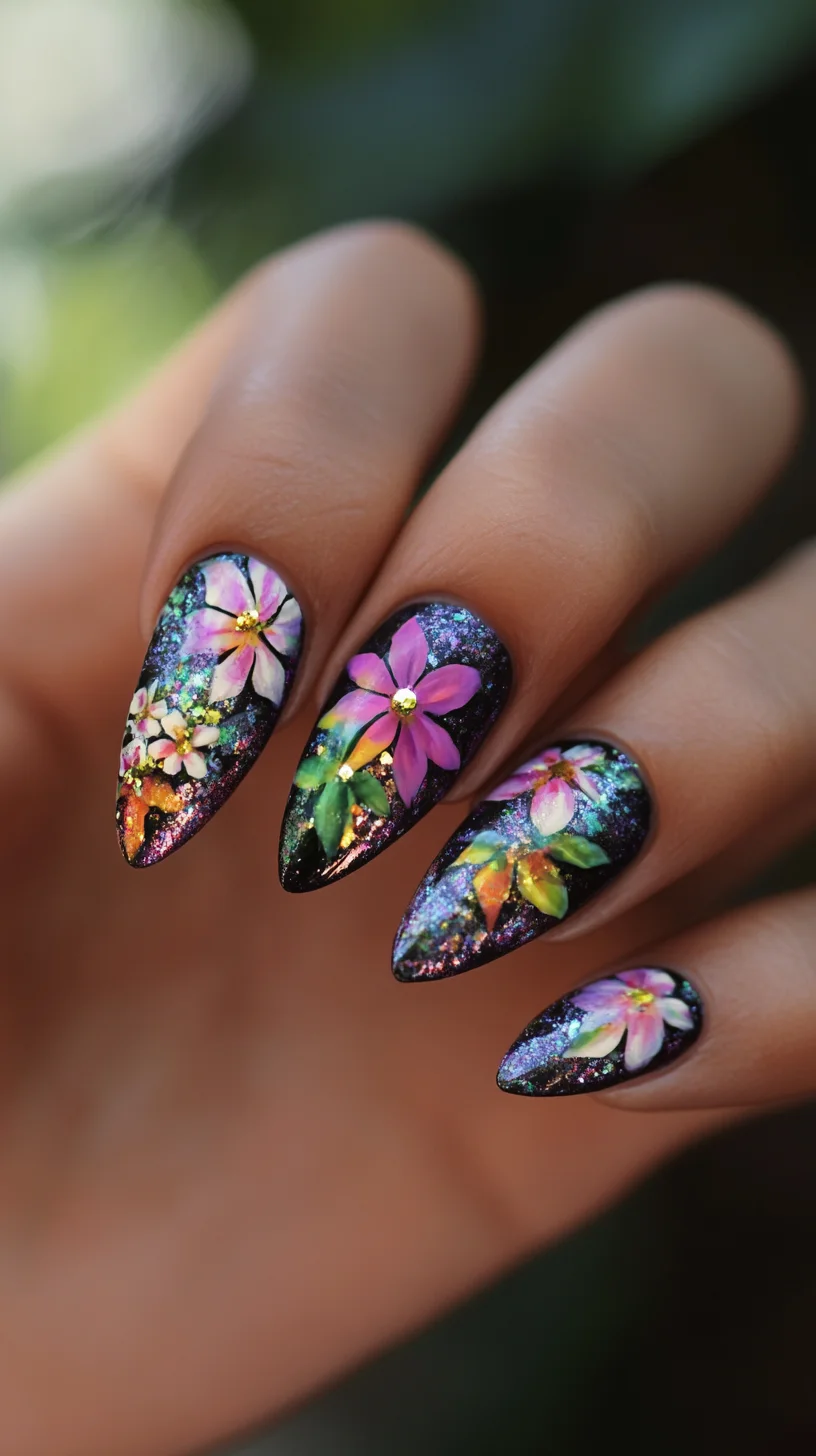 Vibrant Floral Galaxy: The Ultimate Nail Art for a Dazzling Statement