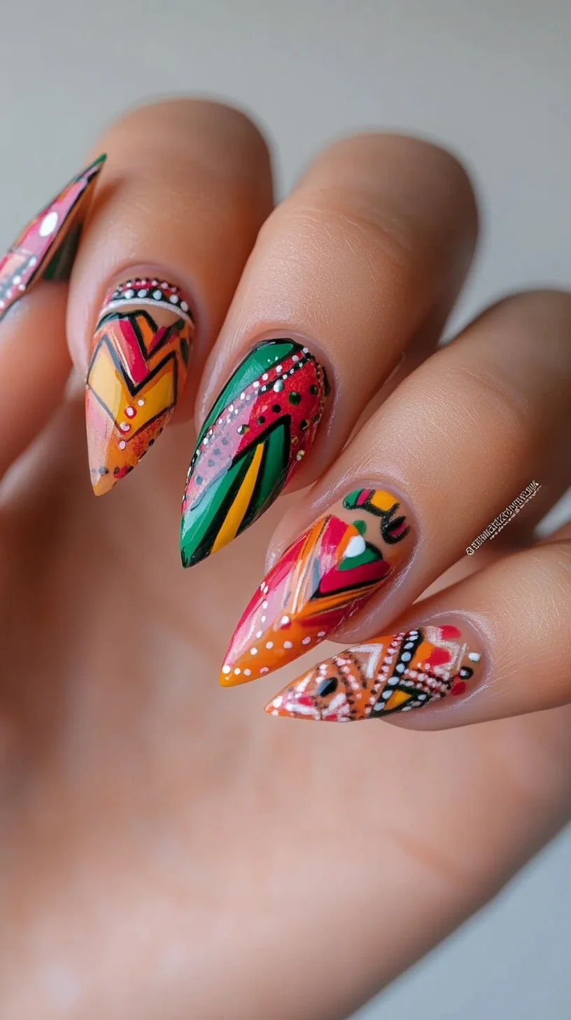 Vibrant Geometric Glam: Bold Patterns for a Striking Nail Statement