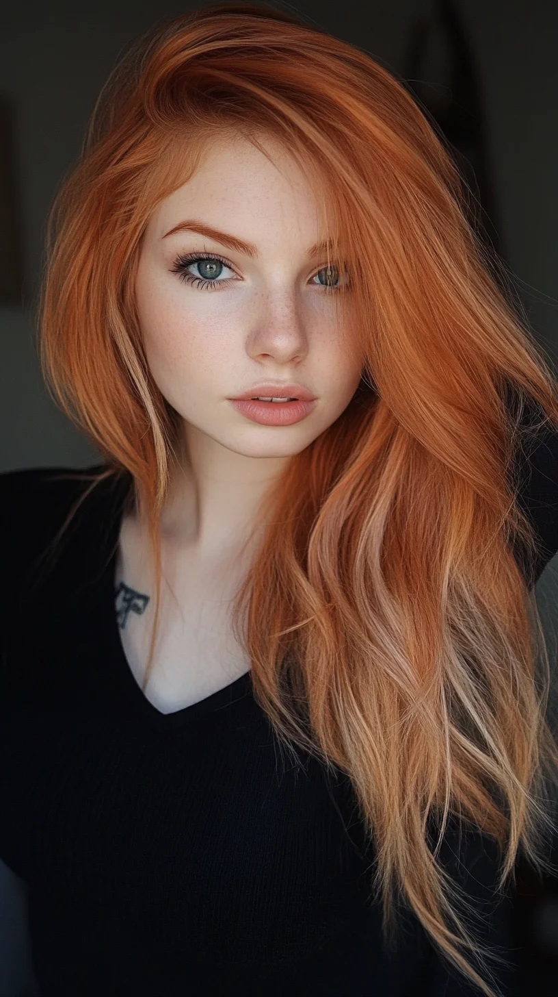 Vibrant Long Layers with Striking Copper Highlights for Effortless Glam