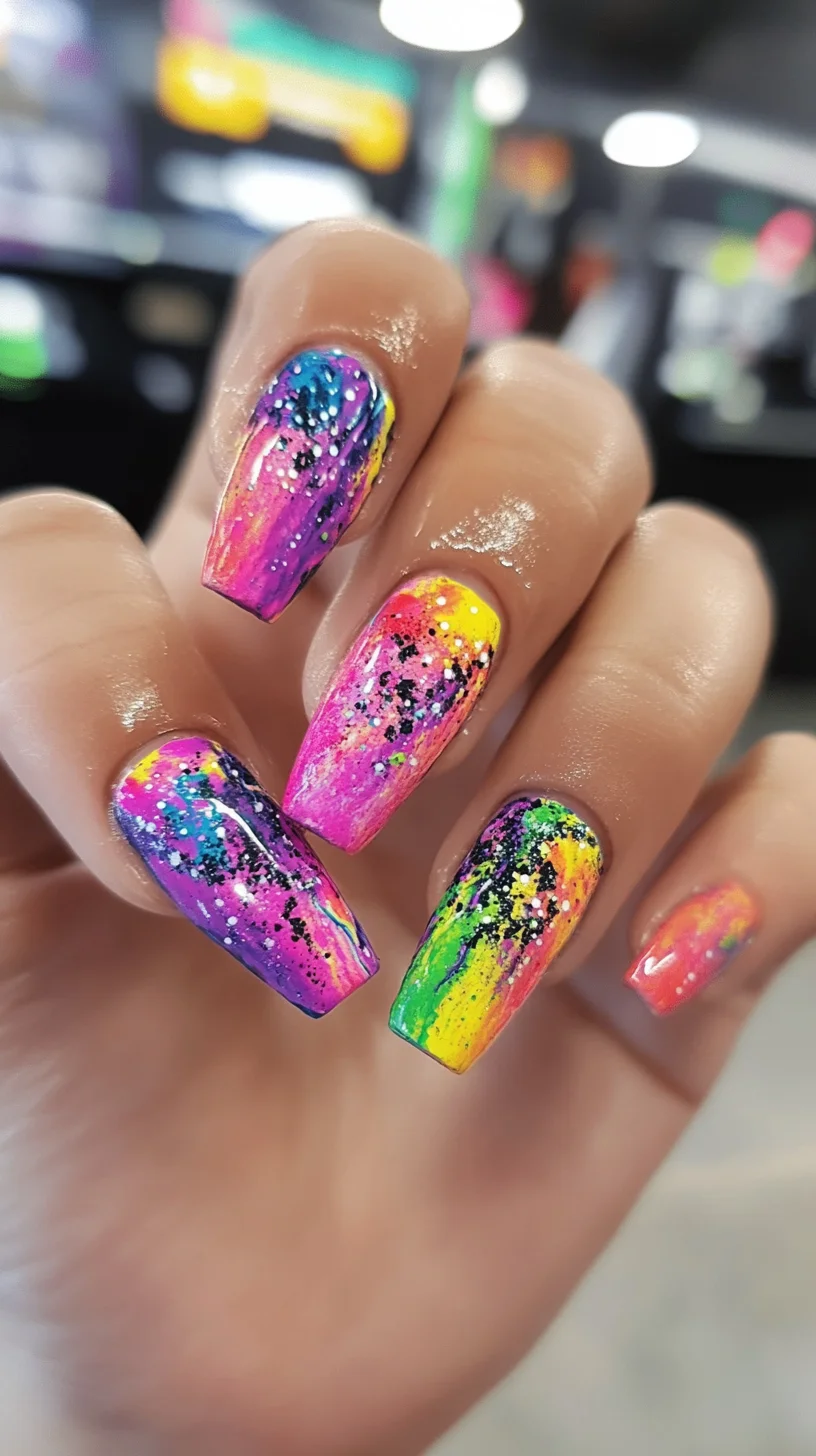 Vibrant Ombre Bliss: Dazzling Neon Nails with Glitter Pop!