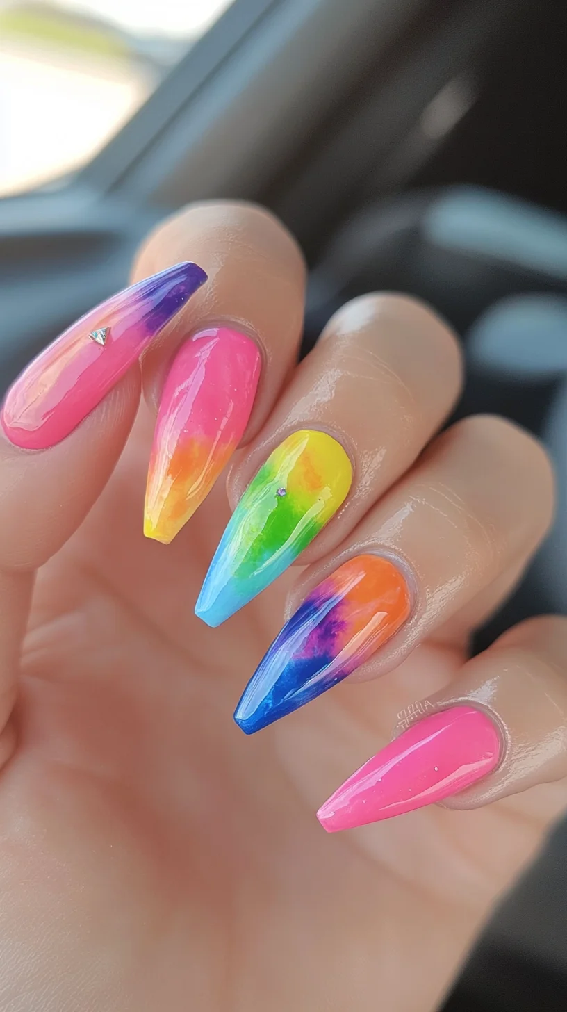 Vibrant Ombré Stiletto Nails: A Dazzling Burst of Color