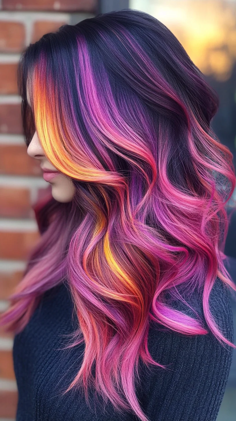 Vibrant Ombre Waves: A Dazzling Blend of Pink, Purple, and Sunset Hues