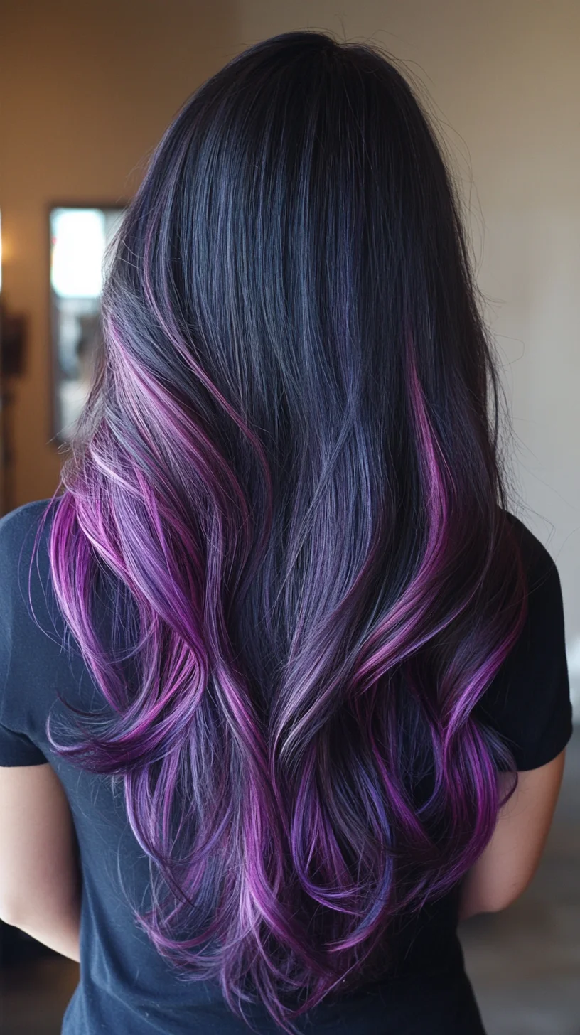 Vibrant Ombre Waves: A Stunning Blend of Dark Tones with Playful Purple Undertones