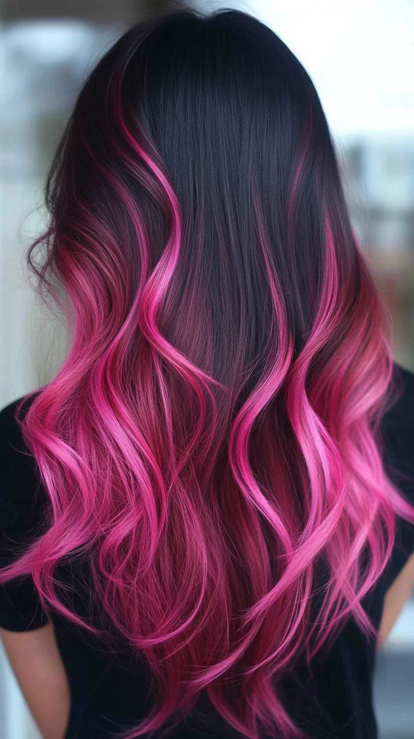 Vibrant Ombre Waves: Embrace Boldness with Pink-Tipped Tresses