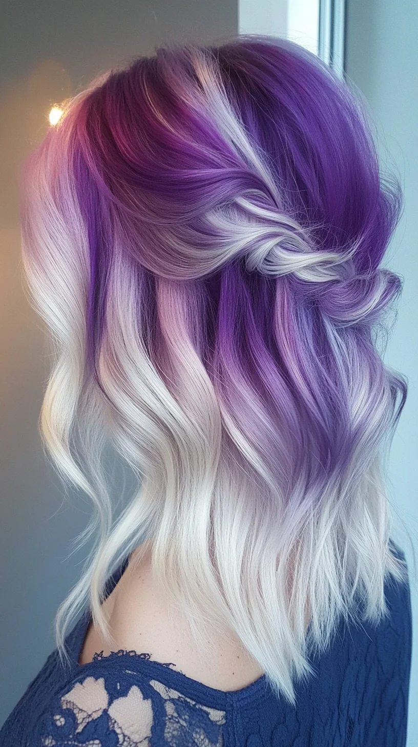 Vibrant Ombre Waves with Chic Half-Up Twist for Bold Elegance