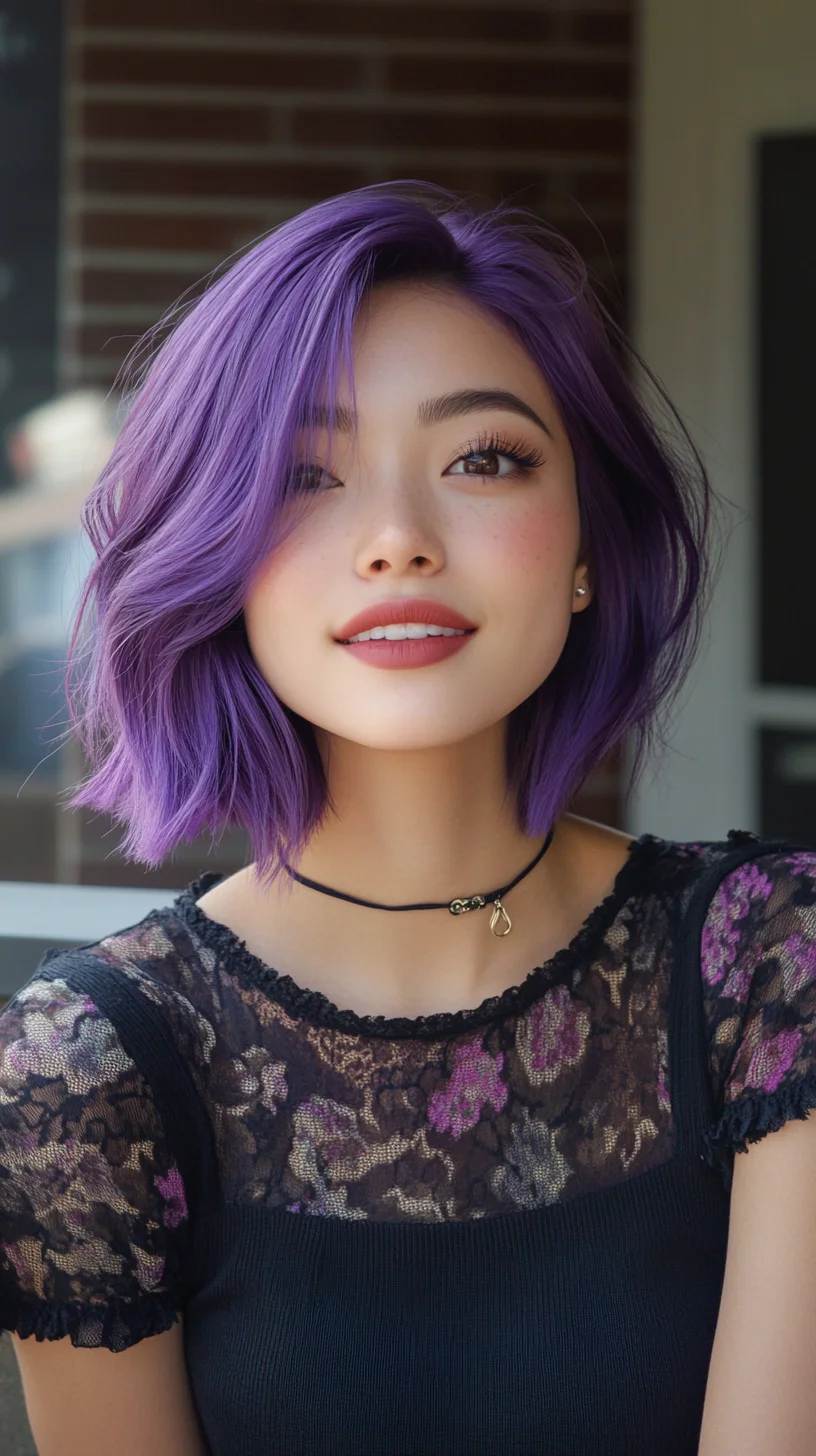 Vibrant Purple Waves: A Chic and Bold Short Hairstyle for Any Occasion