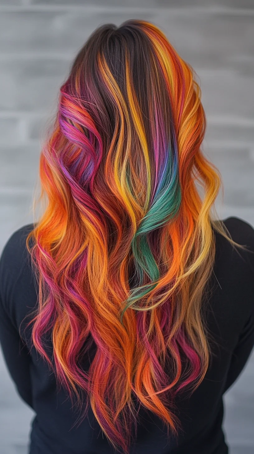 Vibrant Rainbow Waves: A Bold Statement for Long, Luxurious Hair