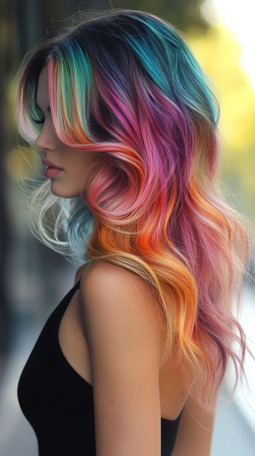 Vibrant Rainbow Waves: A Fun and Trendy Hairstyle for Bold Fashionistas
