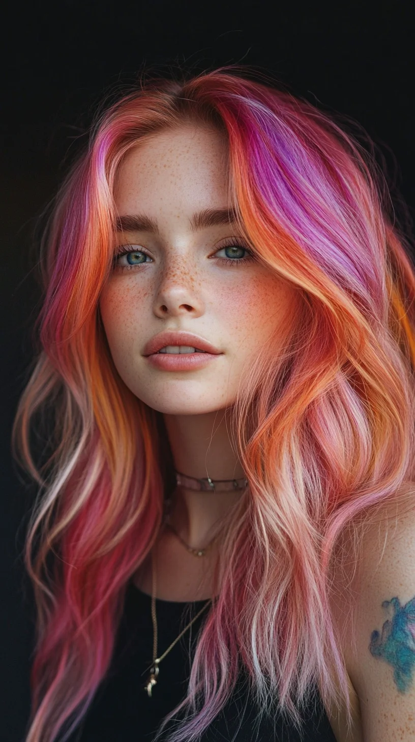 Vibrant Sunset Waves: A Bold Blend of Coral, Pink, and Peach