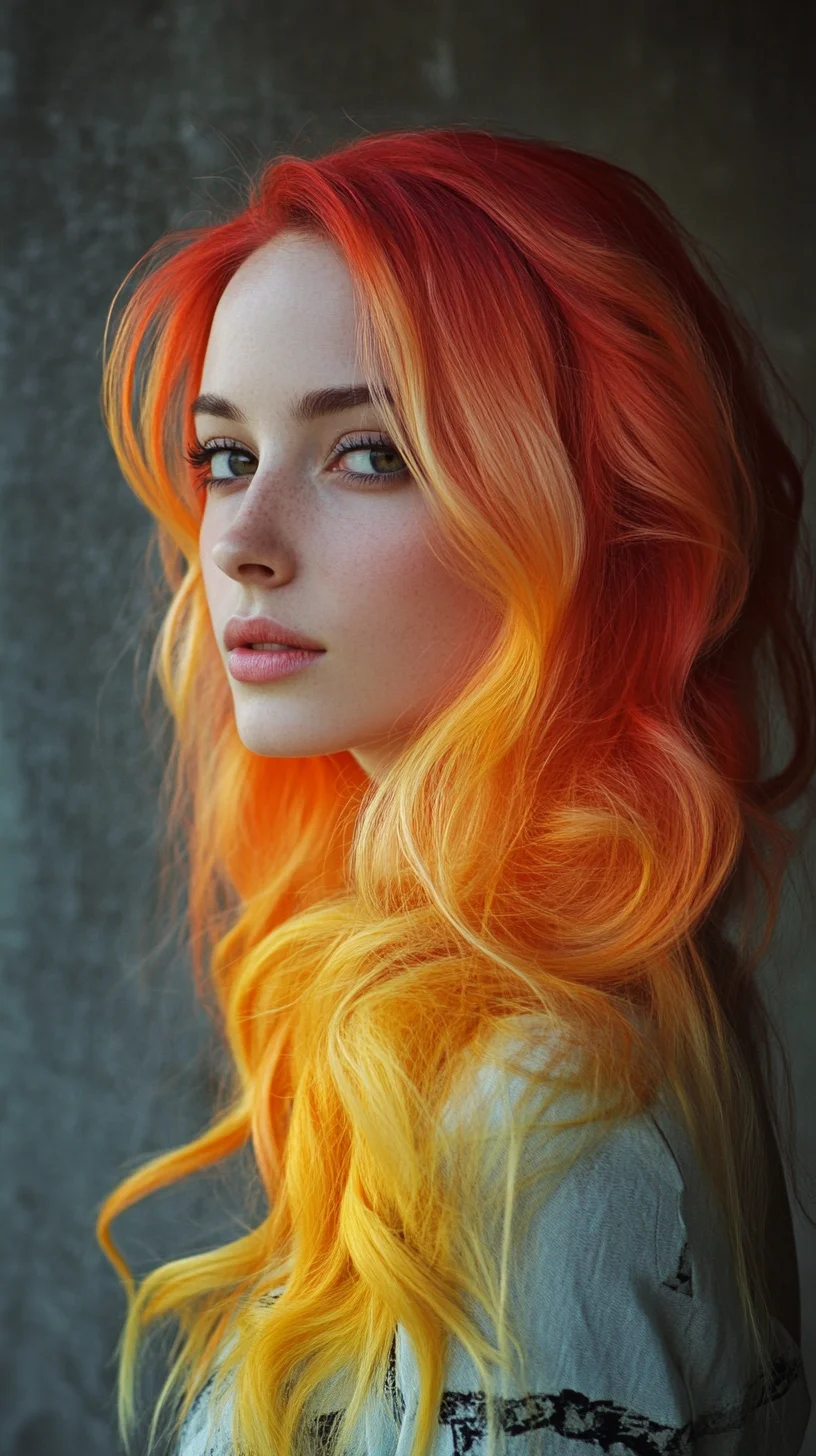 Vibrant Sunset Waves: Embrace the Bold Beauty of Fiery Ombre Hair