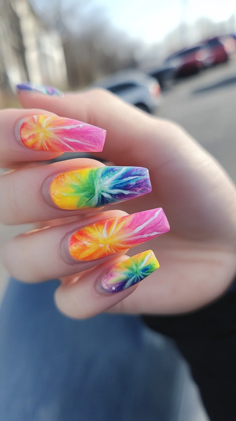Vibrant Swirl: A Radiant Rainbow Nail Art for Bold Expression