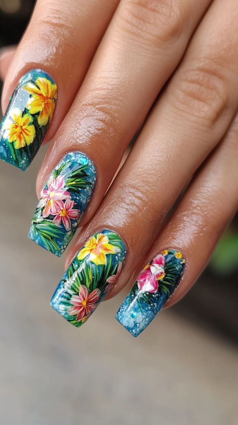 Vibrant Tropical Floral Nails That Bring the Beach to Your Fingertips